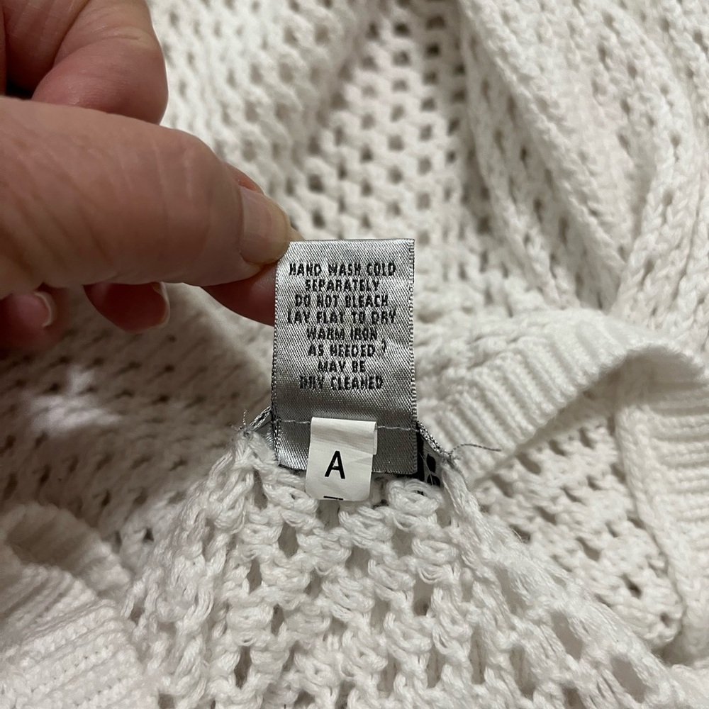 Chico's Open Knit Hooded Zip Jacket Cardigan Sweater Sz 2 = 8-10 M Cotton White - Picture 4 of 5